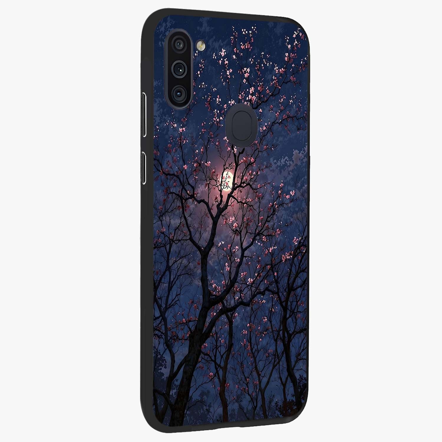 Twilight Sakura Serenade Glass Case upright view showcasing beautiful cherry blossom artwork with serene evening theme.