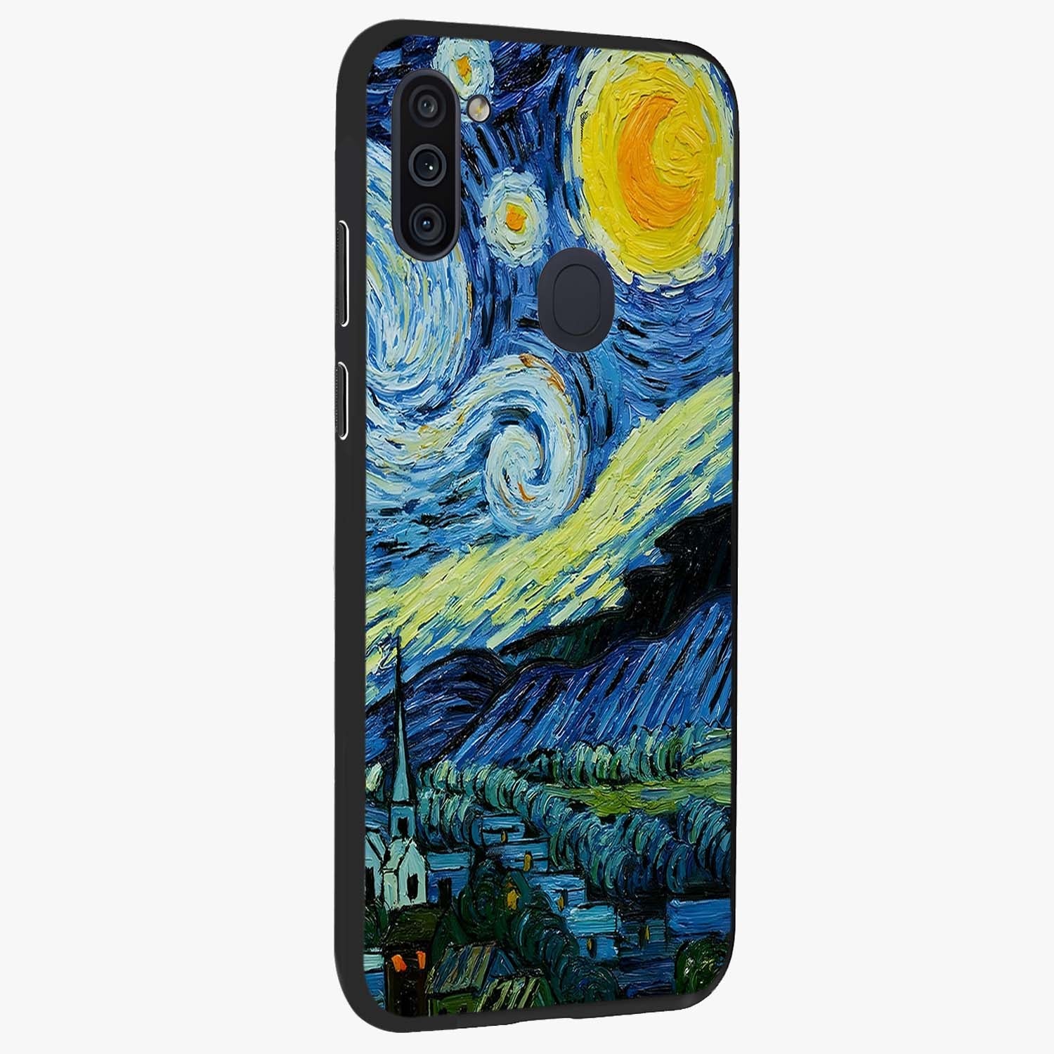 Van Gogh Art Glass Case upright view showcasing expressive painting style artwork with timeless artistic theme.