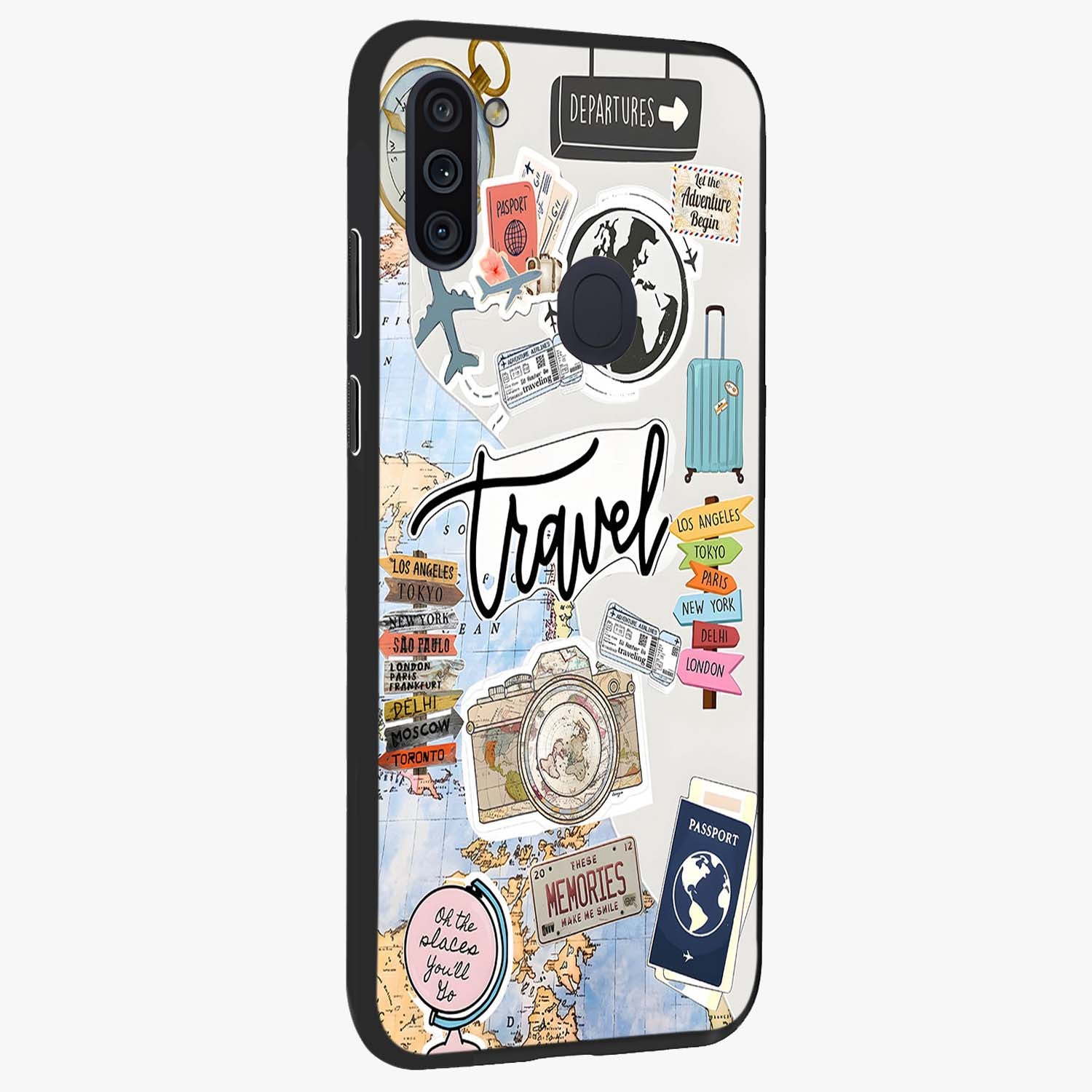 Wanderlust Journal Glass Case upright view showcasing wanderlust inspired artwork with creative exploration theme.