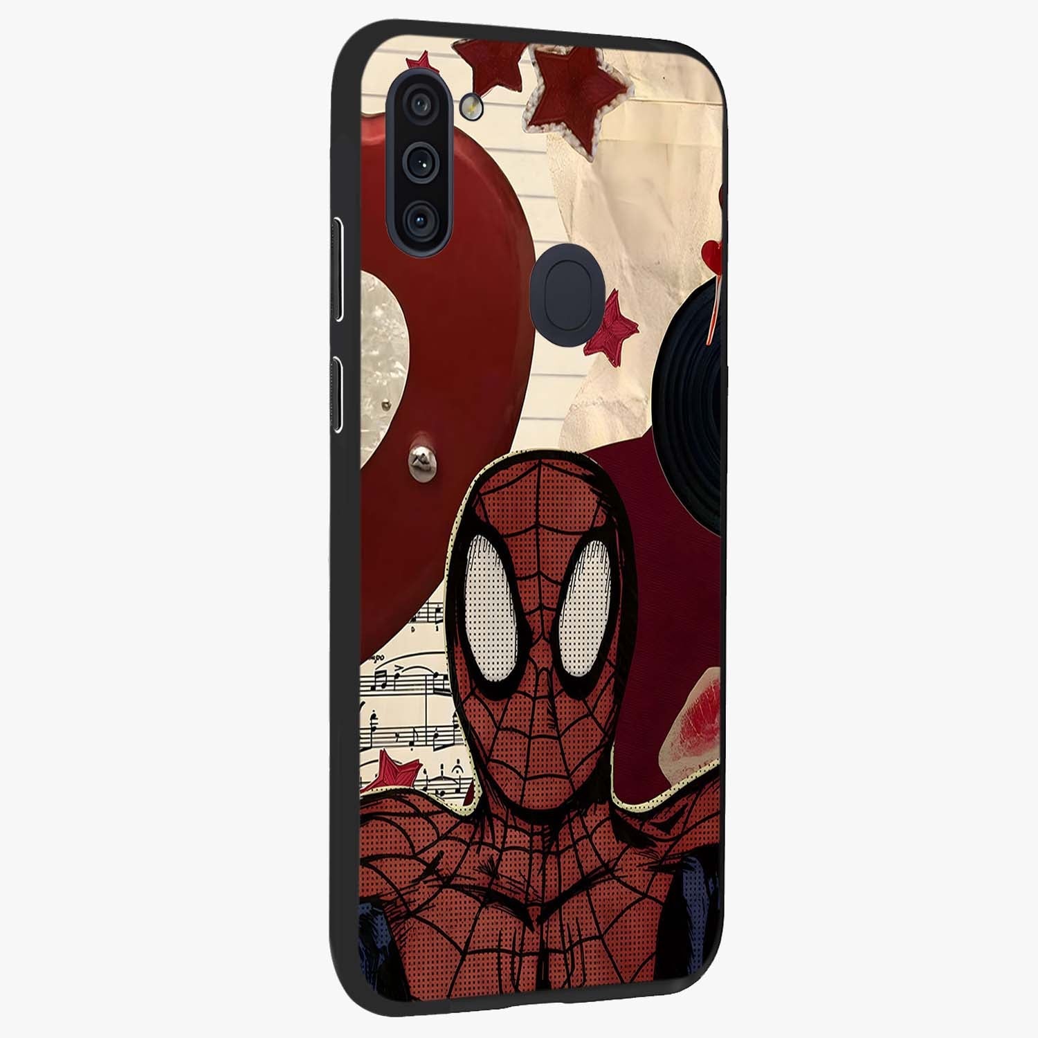 Web Warrior Vibes Glass Case upright view showcasing energetic superhero artwork with bold action theme.