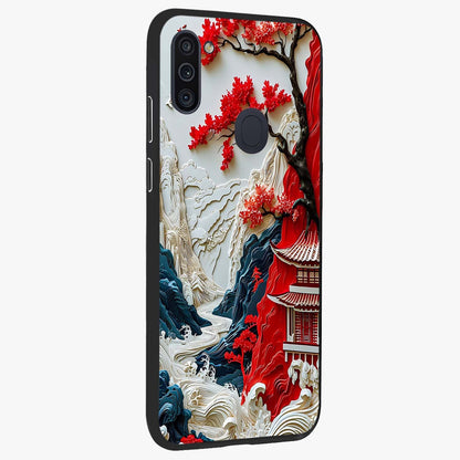 Whispers Of Sakura Waves Glass Case upright view showcasing delicate cherry blossom artwork with elegant nature theme.