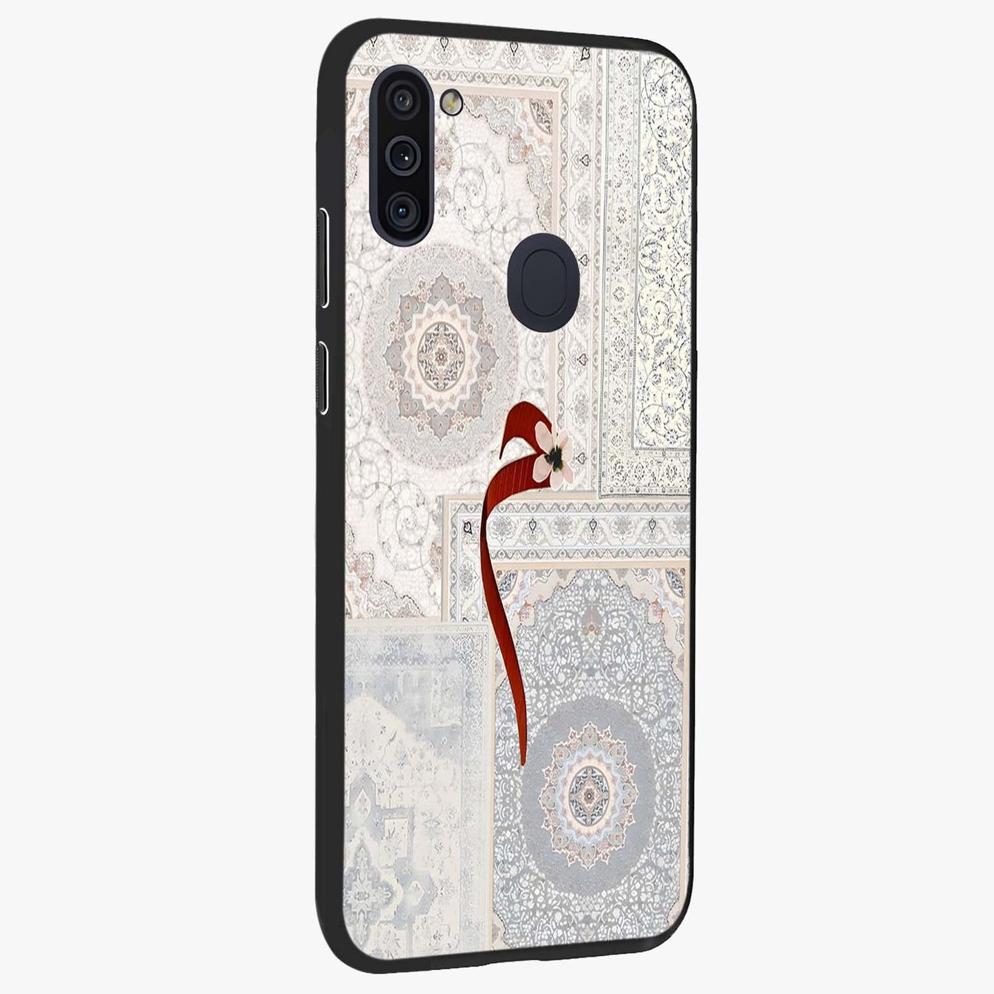 White Aesthetic Bow Glass Case upright view showcasing delicate ribbon bow artwork with cute minimalist theme.