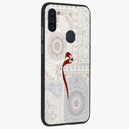 White Aesthetic Bow Glass Case upright view showcasing delicate ribbon bow artwork with cute minimalist theme.