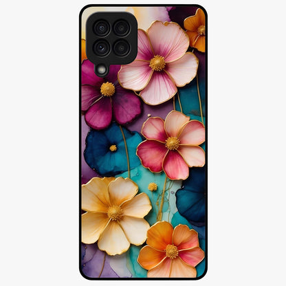 Artlyn Grace Flower Pattern Glass Case showing flat back view with elegant floral pattern artwork and glossy glass finish.