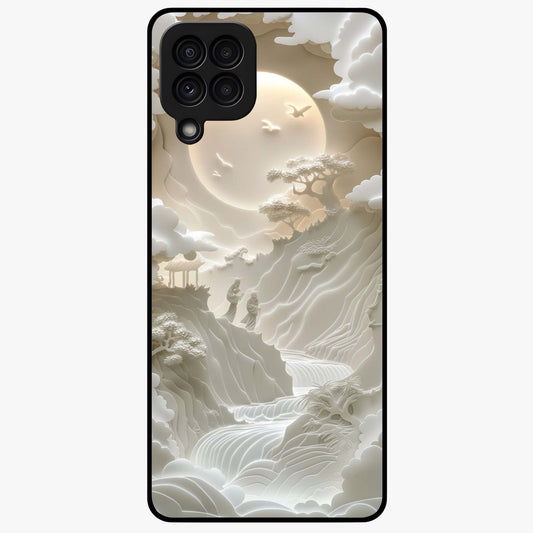 Celestial Origami Glass Case showing flat back view with artistic origami inspired celestial artwork and glossy glass finish.