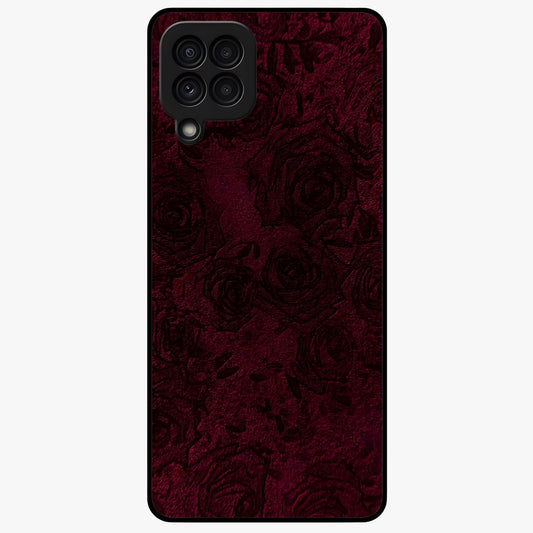 Crimson Fade Flow Glass Case showing flat back view with flowing crimson gradient artwork and glossy glass finish.