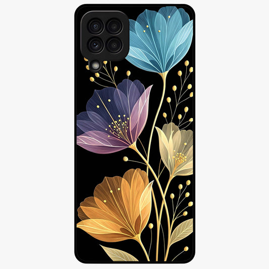 Delicate Multicolor Flowers Glass Case showing flat back view with vibrant floral artwork and glossy glass finish.