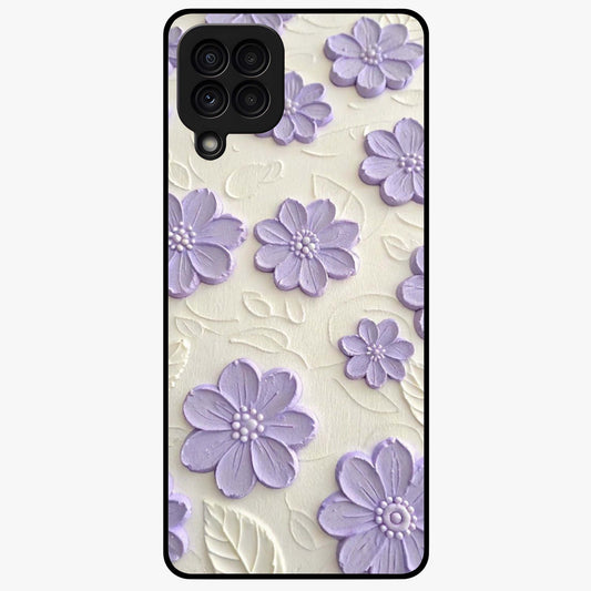 Floral Wall Art With Purple Flowers Glass Case showing flat back view with purple flower artwork and glossy glass finish.