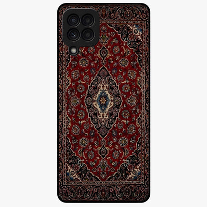 Heritage Carpet Royale Glass Case showing flat back view with ornate Persian carpet inspired pattern and glossy glass finish.