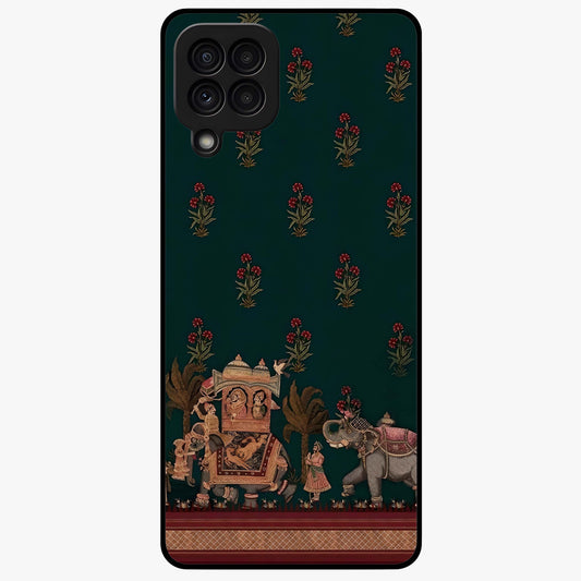 Macmerise Glass Case showing flat back view with stylish modern artwork and glossy glass finish.