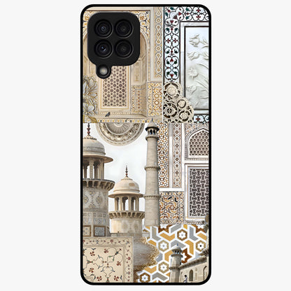 Mughal Marble Legacy Glass Case showing flat back view with intricate Mughal inspired marble pattern and glossy glass finish.