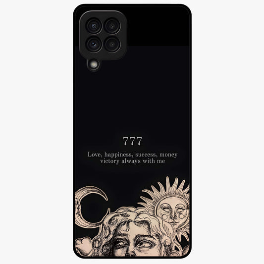 Mystic Victory Aura Glass Case showing flat back view with victory symbol artwork and glossy glass finish.