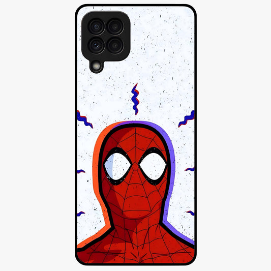 Omg Spiderman Glass Case showing flat back view with bold superhero inspired artwork and glossy glass finish.