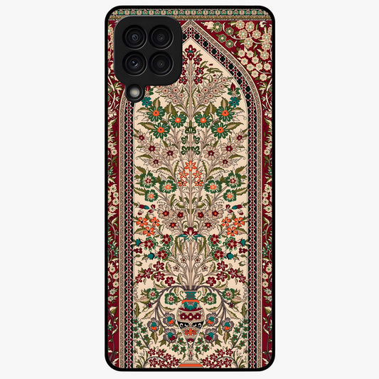 Persian Inspired Glass Case showing flat back view with ornate Persian style pattern artwork and glossy glass finish.