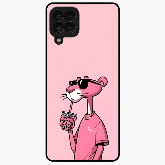 Pink Panther Glass Case showing flat back view with iconic pink panther artwork and glossy glass finish.