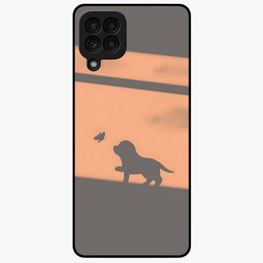 Puppy Shadow Art Glass Case showing flat back view with cute puppy shadow style artwork and glossy glass finish.