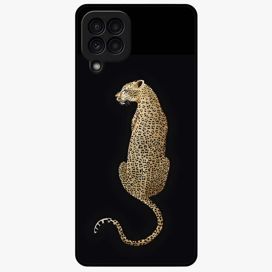 Regal Leopard Glass Case showing flat back view with bold leopard artwork and glossy glass finish.