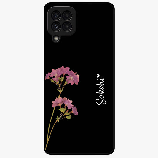 Riching Lavender Flower Custom Name Glass Case showing flat back view with lavender floral artwork and personalized name design.