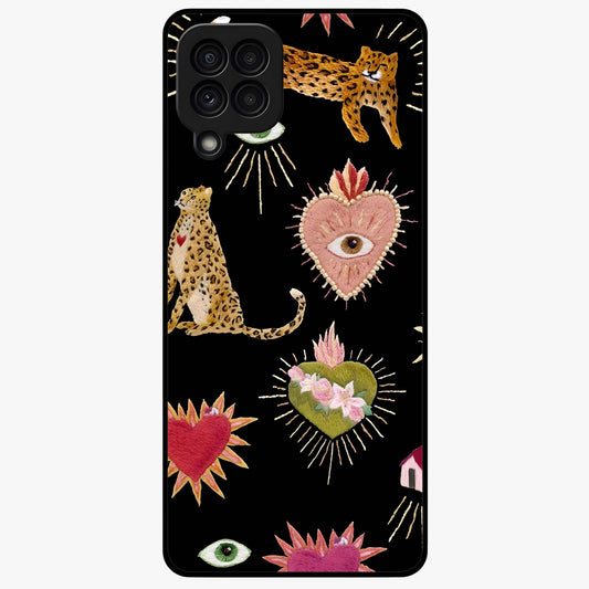 Sacred Jungle Heart Glass Case showing flat back view with jungle inspired heart artwork and glossy glass finish.
