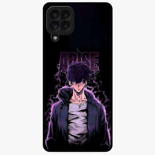 Shadow Monarch Awakening Glass Case showing flat back view with powerful dark monarch themed artwork and glossy glass finish.