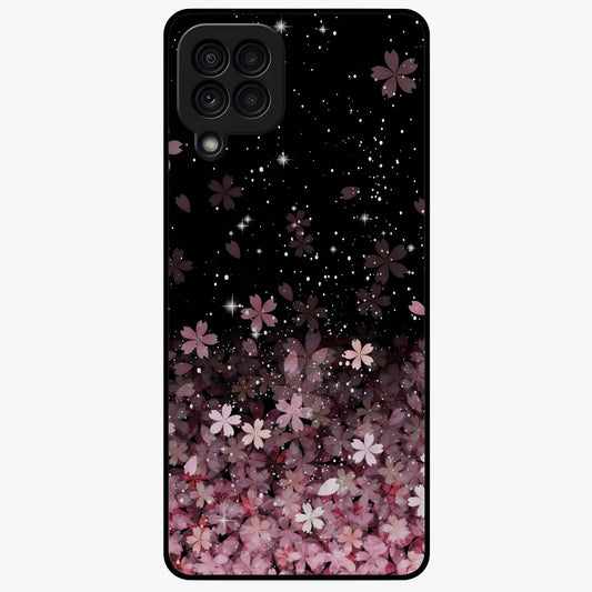 Small Starry Flowers Glass Case showing flat back view with delicate starry floral artwork and glossy glass finish.