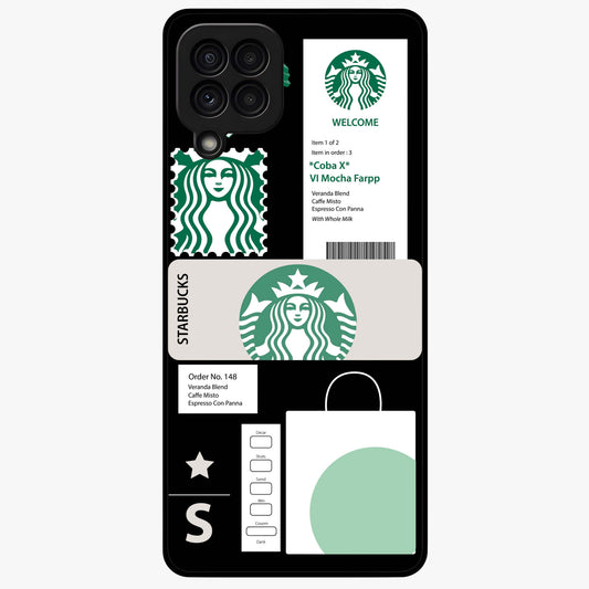 Starbucks Mocha Glass Case showing flat back view with coffee inspired artwork and glossy glass finish.