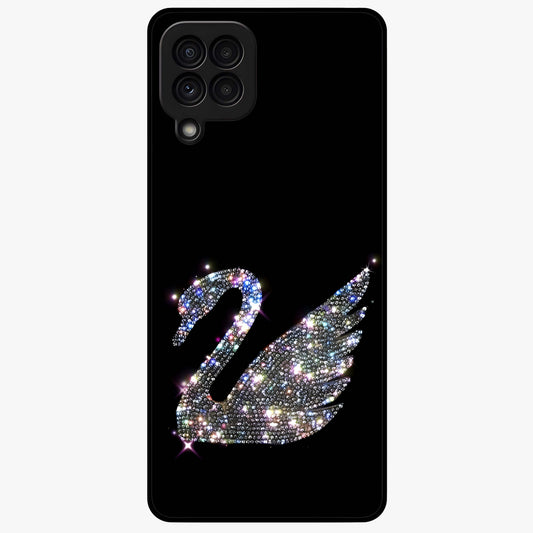 Starlit Swan Grace Glass Case showing flat back view with graceful swan artwork under starry sky and glossy glass finish.