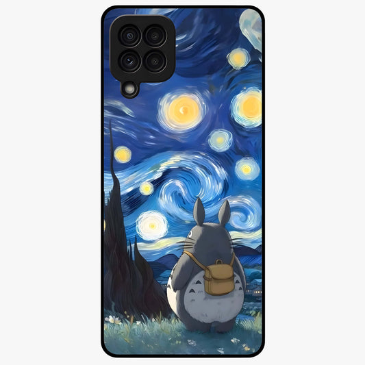 Totoro In Van Gogh Art Glass Case showing flat back view with whimsical character artwork inspired by Van Gogh style and glossy glass finish.