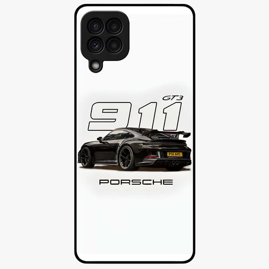 Turbo Legacy Icon Glass Case showing flat back view with iconic sports car inspired artwork and glossy glass finish.