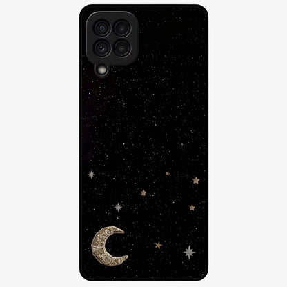 Twinkle Star With Half Moon Glass Case showing flat back view with star and half moon artwork and glossy glass finish.