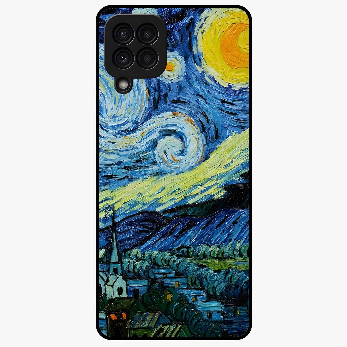 Van Gogh Art Glass Case showing flat back view with classic painterly artwork inspired by Van Gogh style and glossy glass finish.