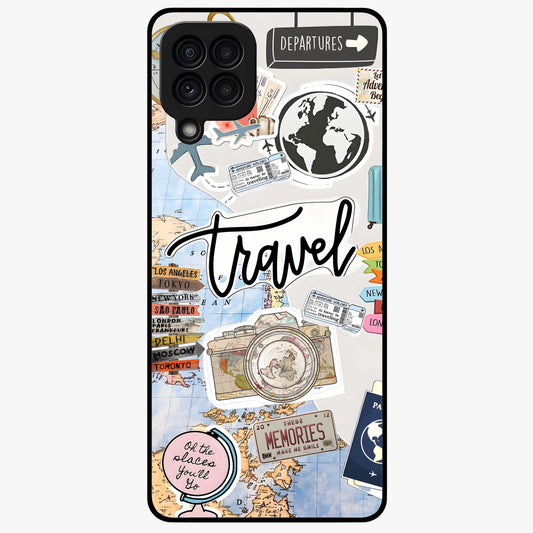 Wanderlust Journal Glass Case showing flat back view with travel inspired artwork and glossy glass finish.