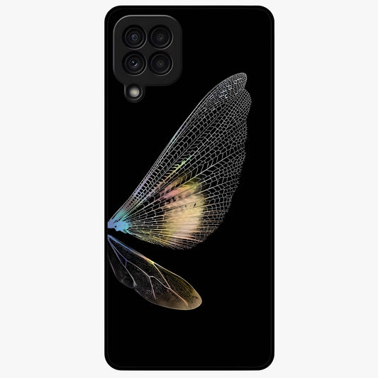 Whispers Of Wings Glass Case showing flat back view with graceful wing inspired artwork and glossy glass finish.