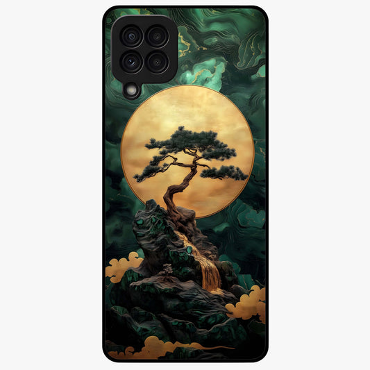 Zen Moon Rise Glass Case showing flat back view with calm moonrise artwork and glossy glass finish.