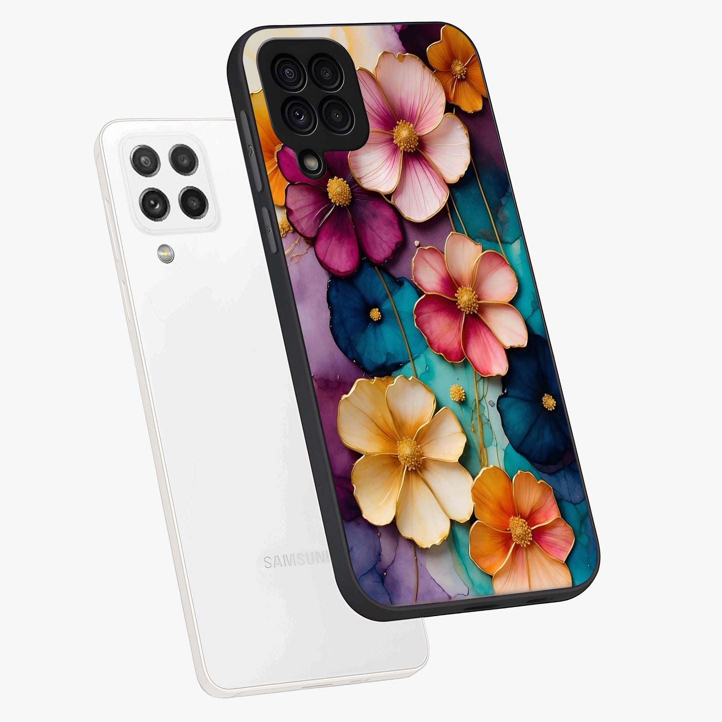 Artlyn Grace Flower Pattern Glass Case displayed in angled mockup highlighting delicate flower pattern design and smooth glass surface.