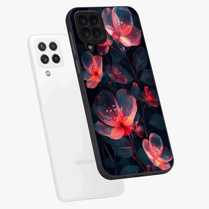 Dark Shade of Flower Glass Case displayed in angled mockup highlighting moody floral illustration with aesthetic dark tones.
