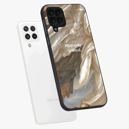 Divine Winged Grace Glass Case displayed in angled mockup highlighting graceful wing design with divine aesthetic style.
