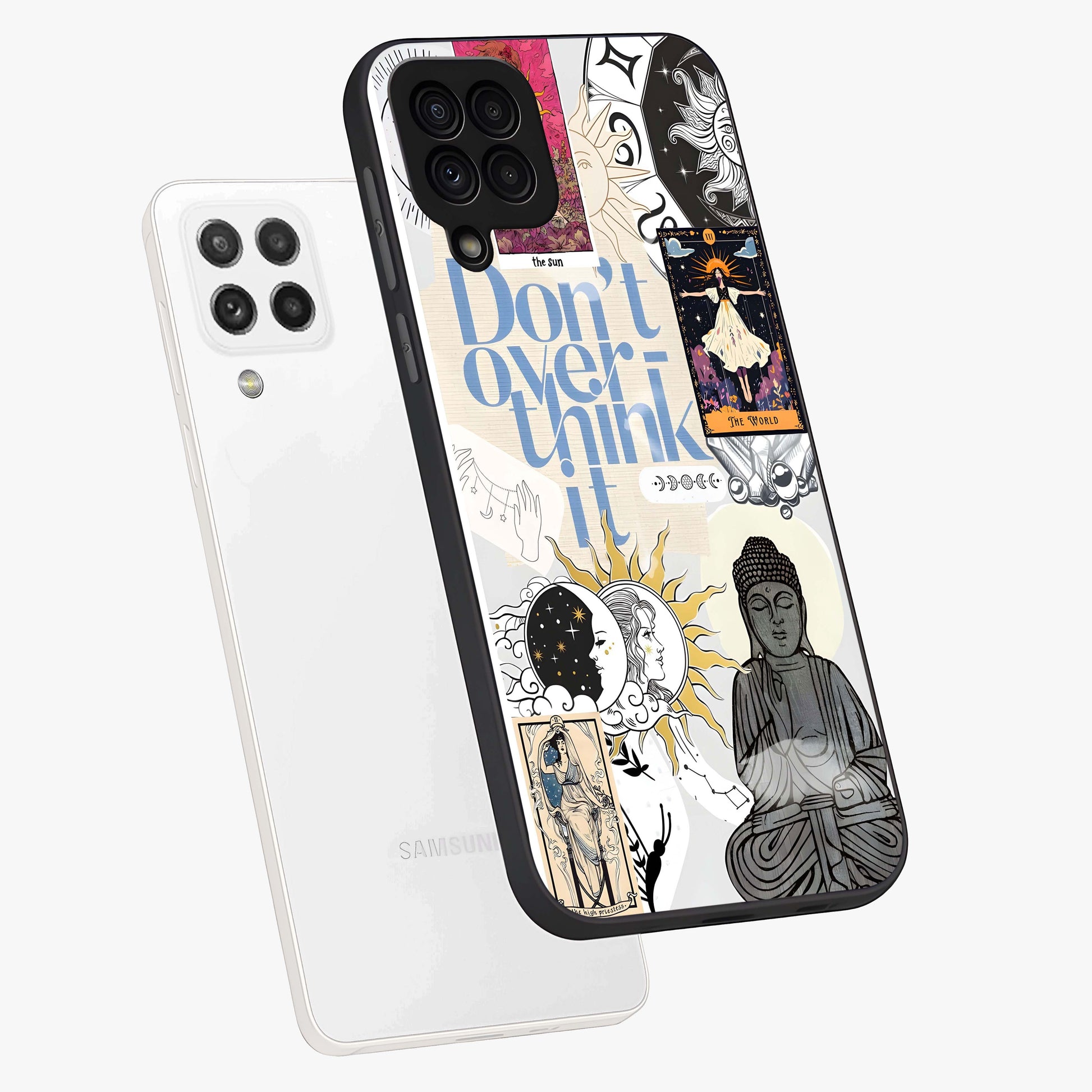 Ethereal Thoughts Glass Case displayed in angled mockup highlighting soft abstract design with calm ethereal aesthetic.