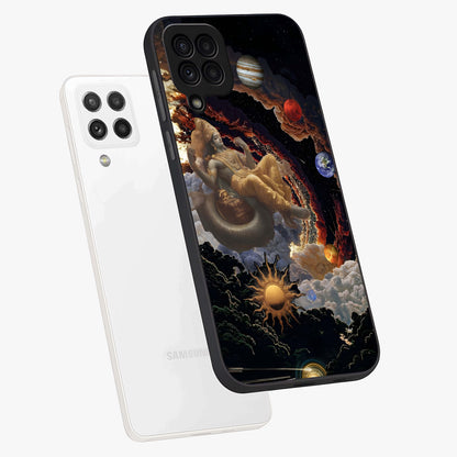 Galactic Divine God Glass Case displayed in angled mockup highlighting powerful celestial deity illustration with galactic aesthetic.