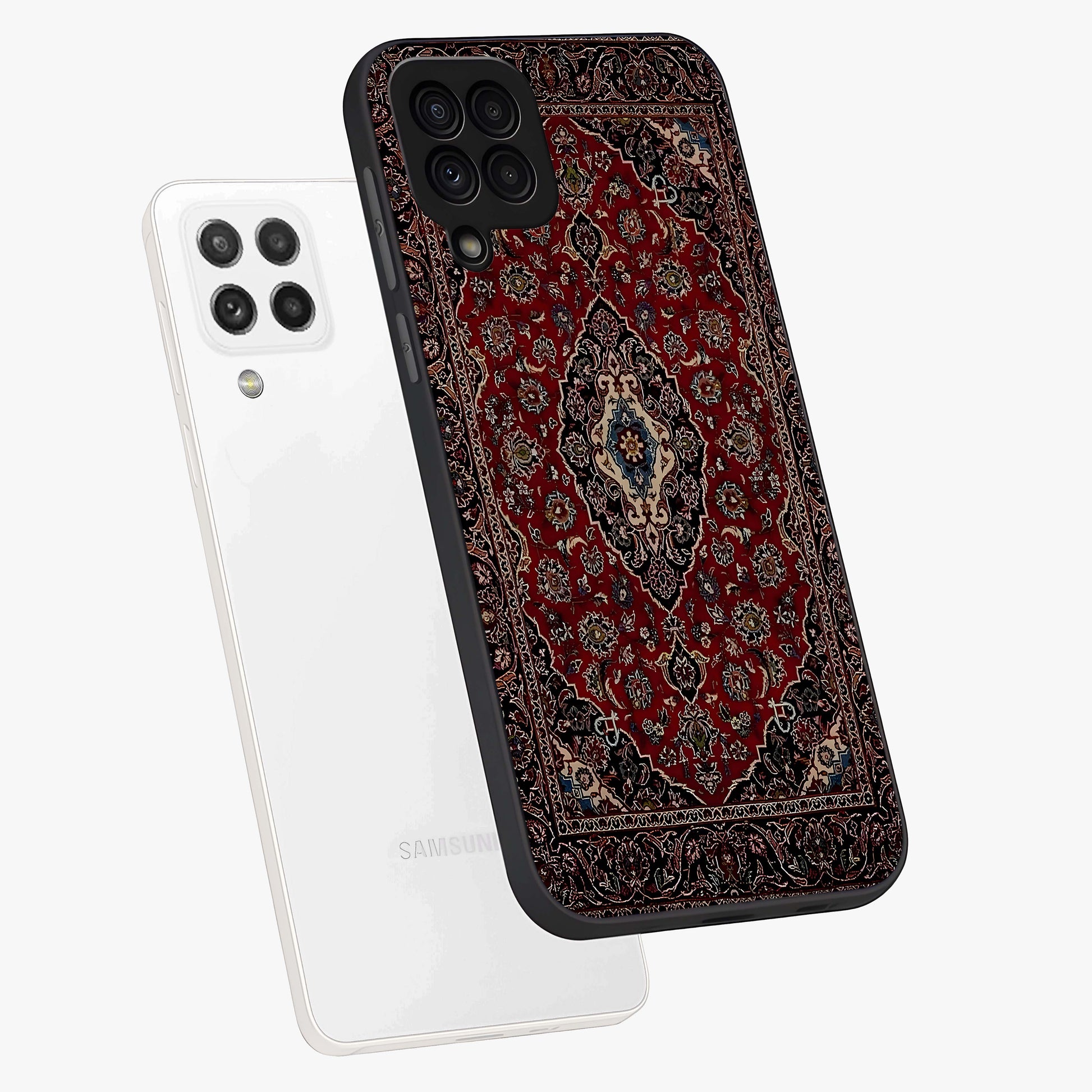 Heritage Carpet Royale Glass Case displayed in angled mockup highlighting intricate royal carpet design with heritage aesthetic.
