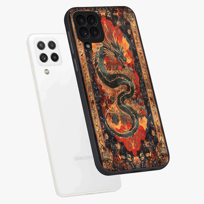Inferno Dragon Soul Glass Case displayed in angled mockup highlighting powerful dragon illustration with inferno aesthetic.