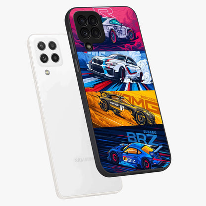 JDM Sports Car Glass Case displayed in angled mockup highlighting sleek Japanese racing car design with automotive aesthetic.