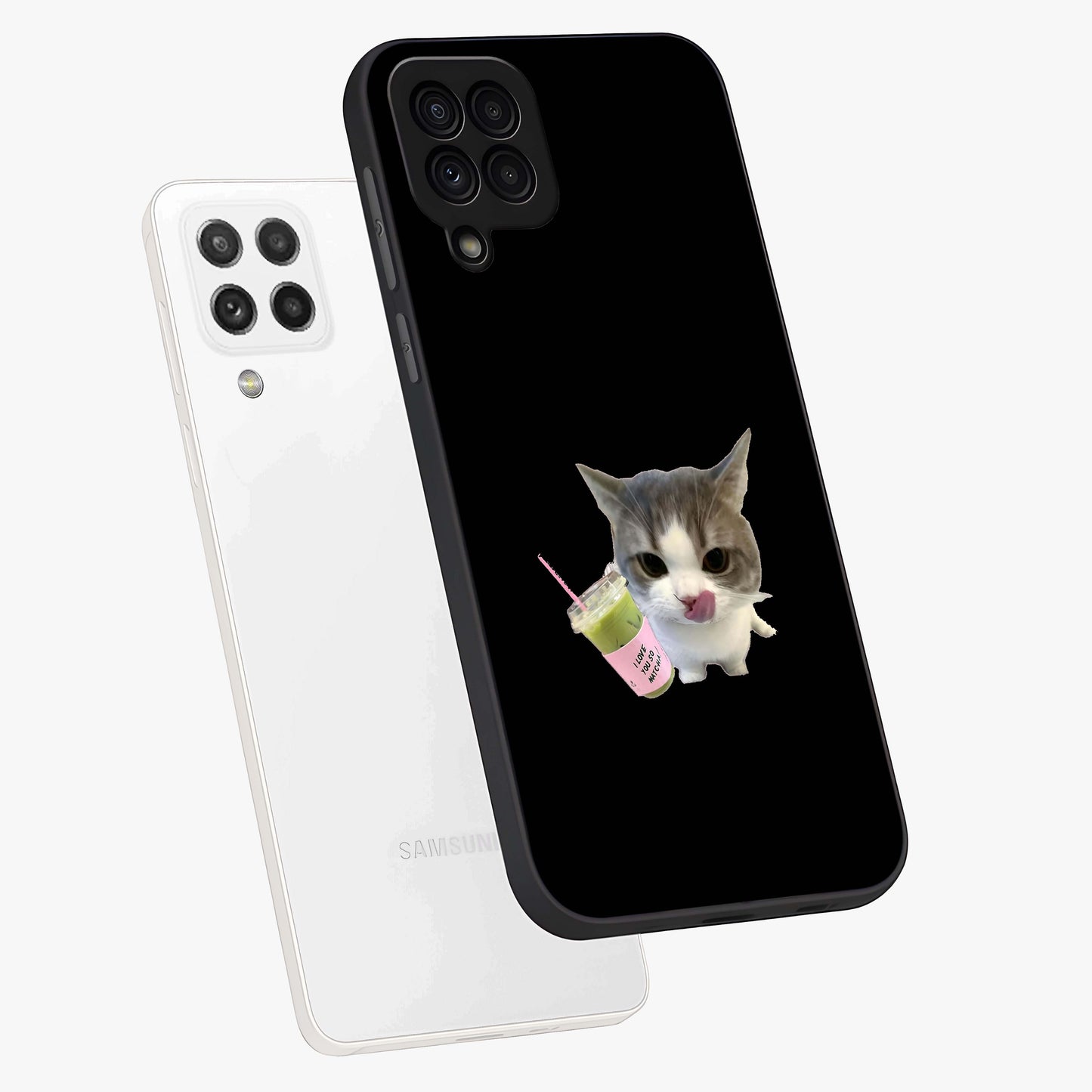 Matcha Cat Style Glass Case displayed in angled mockup highlighting playful feline design with pastel matcha aesthetic.