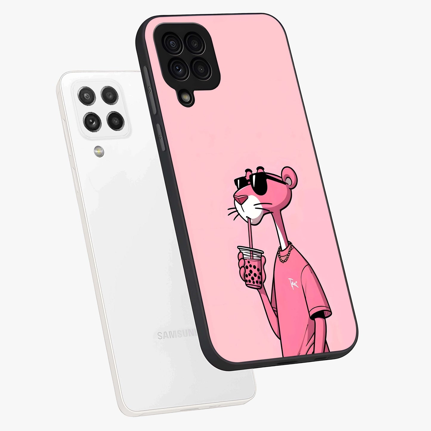 Pink Panther Glass Case displayed in angled mockup highlighting playful cartoon character design with vibrant pink aesthetic.