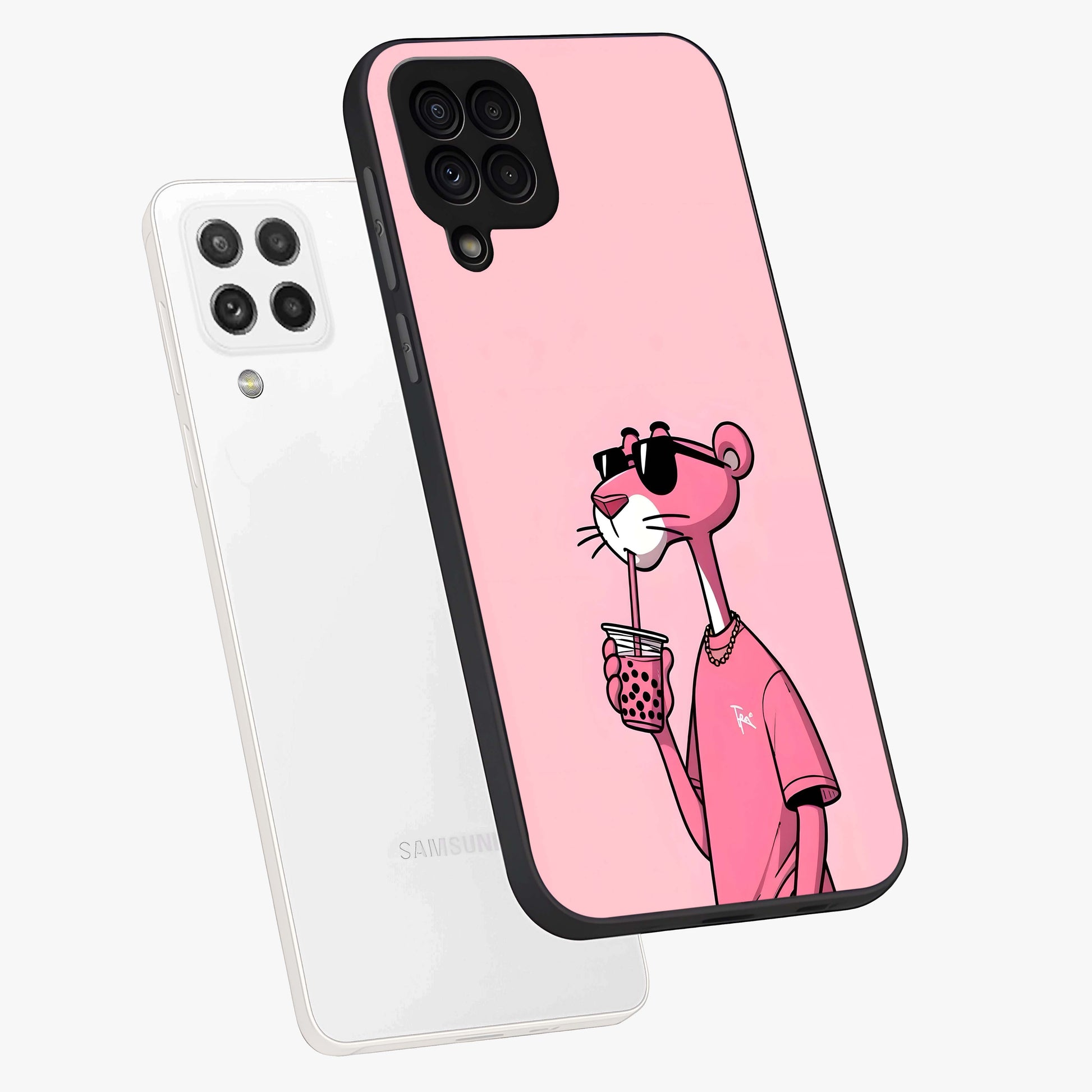 Pink Panther Glass Case displayed in angled mockup highlighting playful cartoon character design with vibrant pink aesthetic.