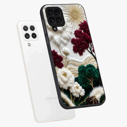Radiant Bloom Elegance Glass Case displayed in angled mockup highlighting graceful floral design with radiant aesthetic style.