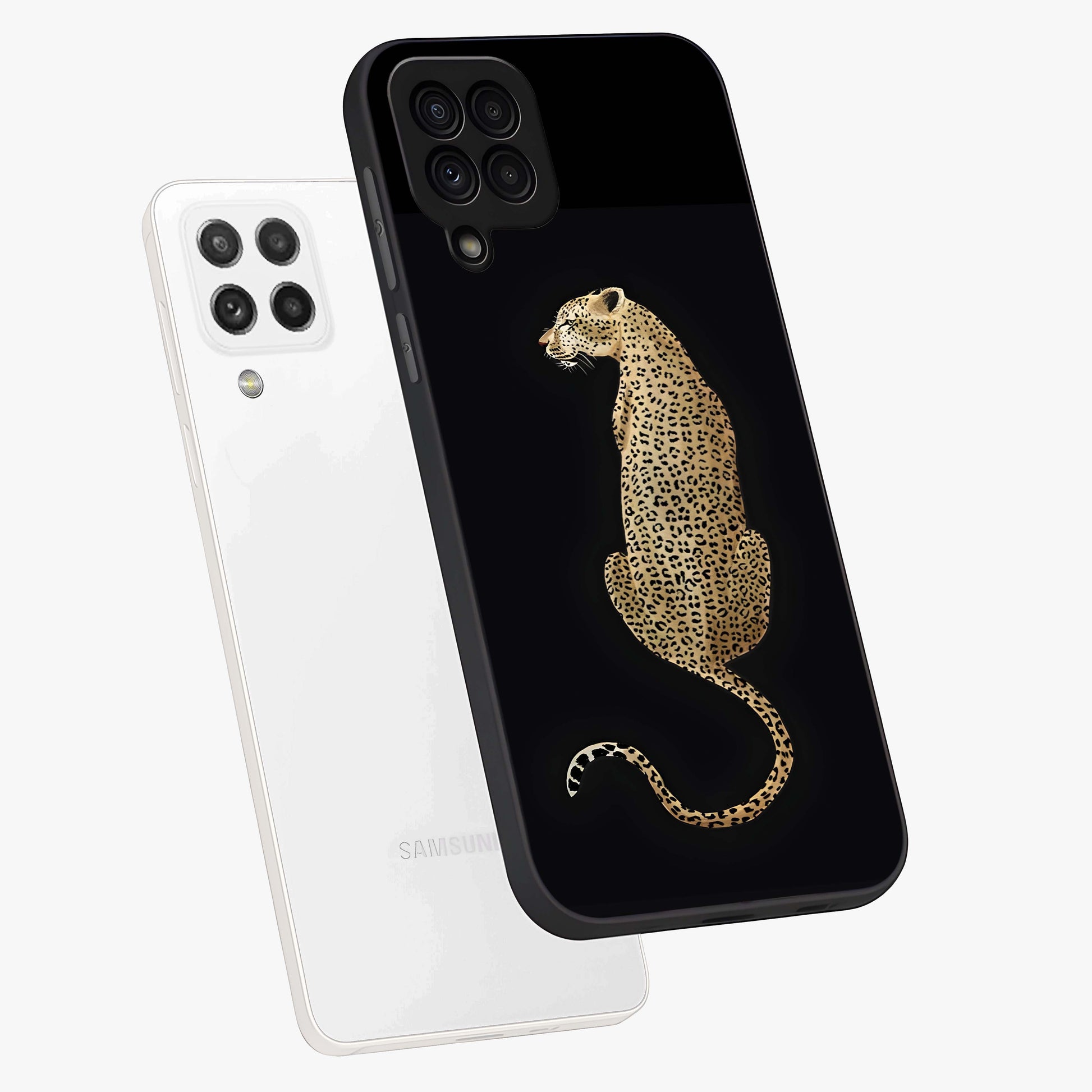 Regal Leopard Glass Case displayed in angled mockup highlighting powerful animal illustration with stylish wild aesthetic.