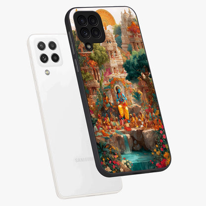 Sacred Sunlight Gods Glass Case displayed in angled mockup highlighting radiant spiritual design with celestial aesthetic.