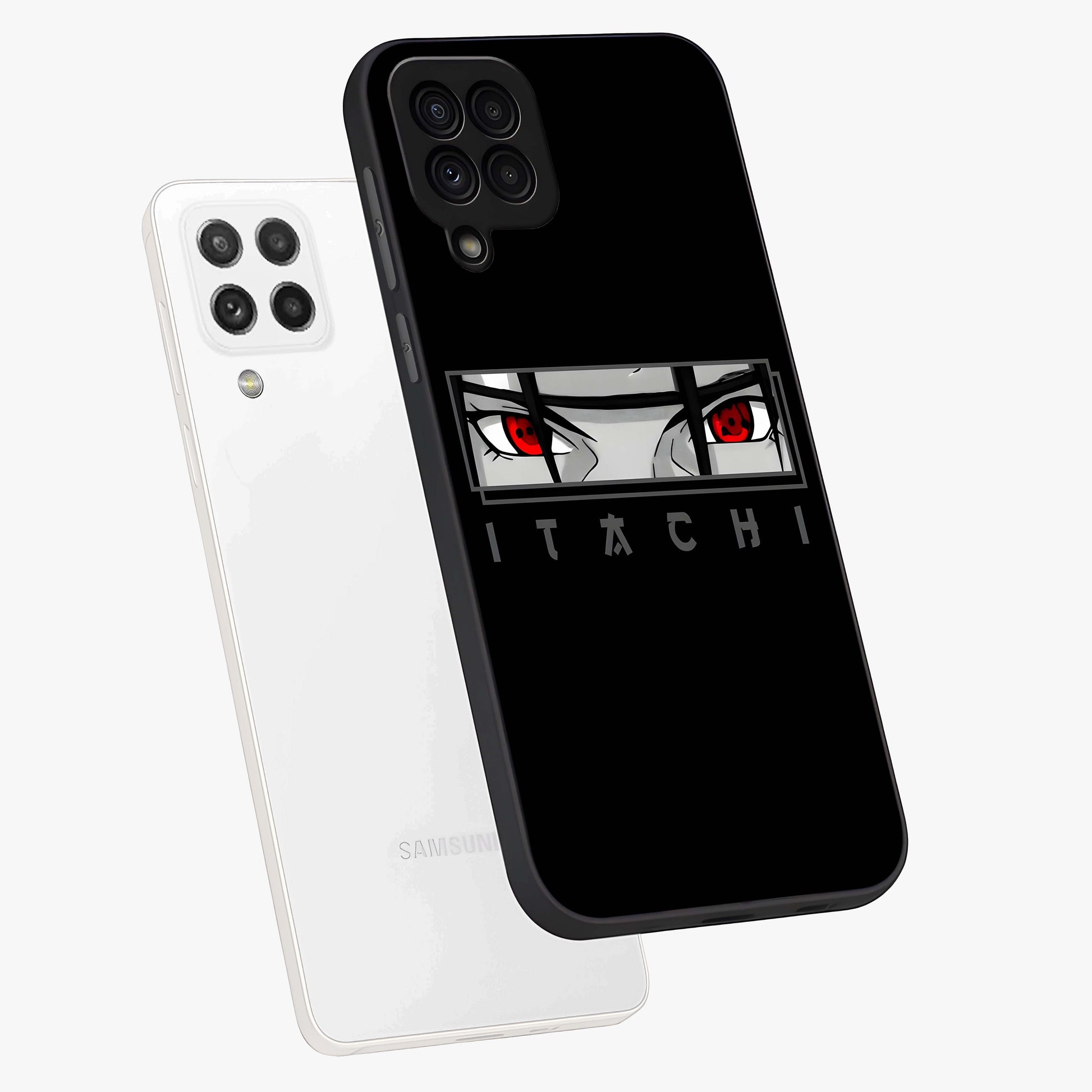 Scarlet Gaze Dominance Glass Case displayed in angled mockup highlighting intense visual design with bold scarlet aesthetic.