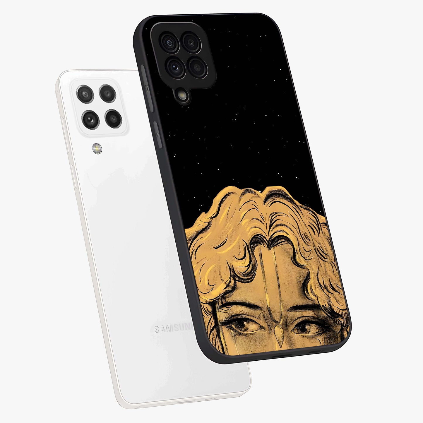 Shri Krishna Art Glass Case displayed in angled mockup highlighting spiritual Krishna illustration with divine aesthetic.